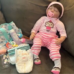 Realistic Baby Doll with Accessories - Pink Outfit